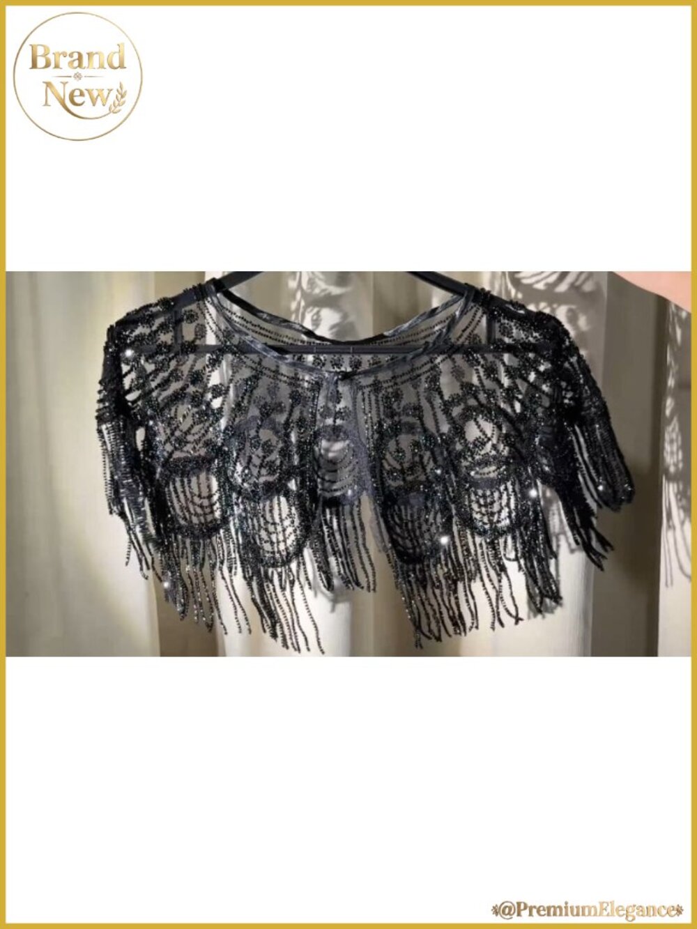 1920s Beaded Sequin Fringe Shawl Wrap Evening Cape for Gatsby Party Wedding - Picture 6 of 6